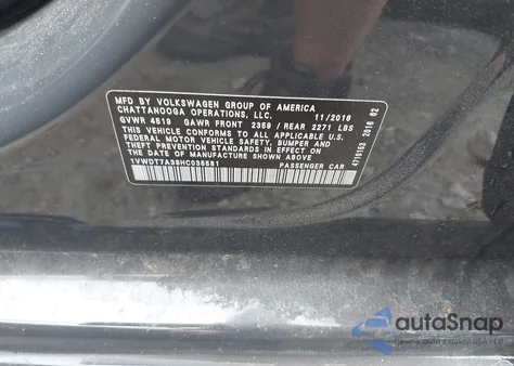 2017 Volkswagen Passat 1.8T R-Line из США, поврежденный, VIN 1VWDT7A38HC035581